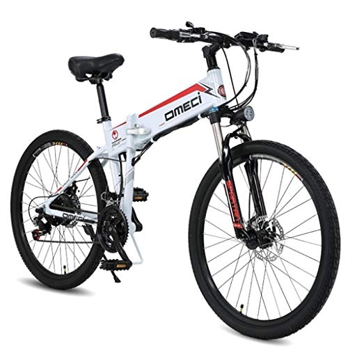Electric Bike : BNMZXNN 26 inch electric folding bicycle city male / female bicycle road bike double suspension 48V10ah 300W motor, aluminum alloy frame, double brake, White-Retro wheel