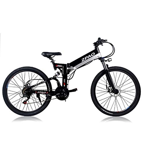 Electric Bike : BNMZXNN Electric mountain bike, 26-inch folding electric bike, aluminum frame, vintage wheel three-knife wheel, advanced full suspension and Shimano 21-speed gear, Black retro wheel-48V10.4ah