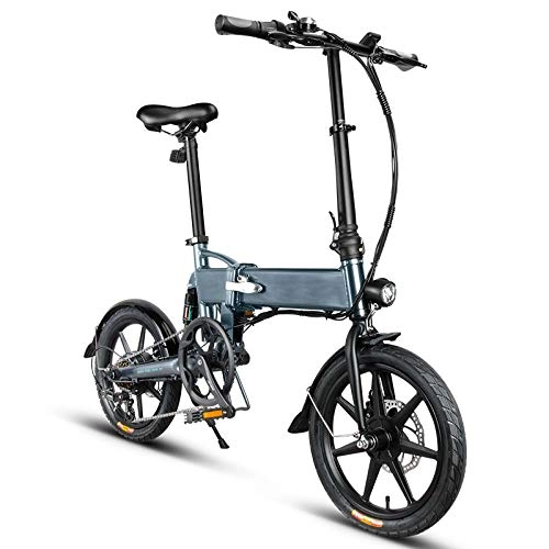 Electric Bike : Bomoya Folding Portable Electric Bike Aluminum Alloy, 16 Inch Inflatable Rubber Tire, 250W Motor, 25KM / H Speed, 3 Mode for Choice, Three-speed Electric Assist Shifting, White / Dark Gray