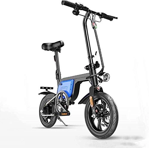 Electric Bike : BRISEZZ Electric Scooter, Electric Bike Foldable with Tires Aluminum Alloy Frame Double Disc Brak Portable 40KM Running Distance Shock Mitigation for Adults-White HRTT (Color : Blue)