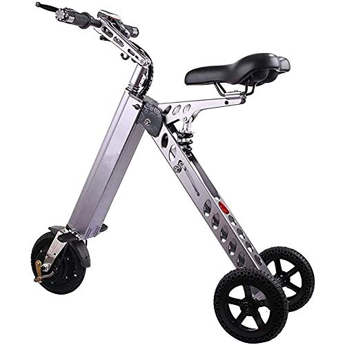 Electric Bike : BSJZ Portable Electric Bikes, 8" Three-Wheel Electric Car 250W Motor 36V 7.2Ah Lithium Battery Folding Car, Smart Electric Rechargeable Bicycle Top Speed 20Km / H, Silver