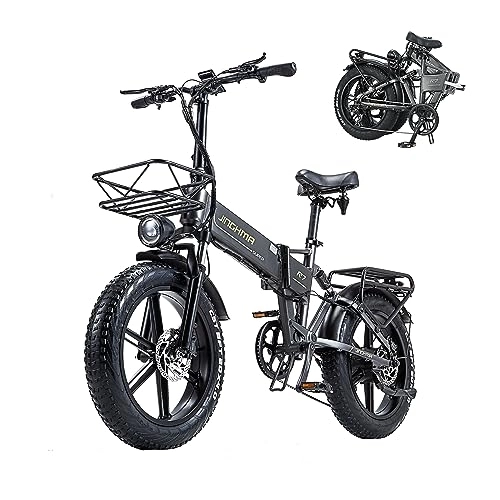 Electric Bike : BURCHDA Electric Bikes, R7PRO Folding Electric Mountain Bike, 20"*4" Fat Tire City Commuter E-bike, 48V 16Ah Removable Battery, LCD Display, 8 Speed（Grey）