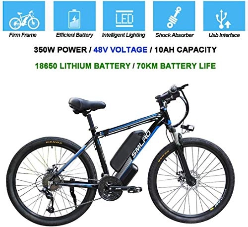 Electric Bike : BWJL Electric Bicycles for Adults, 360W Aluminum Alloy Ebike Bicycle Removable 48V / 10Ah, Lithium-Ion Battery Mountain Bike / Commute Ebike, black blue
