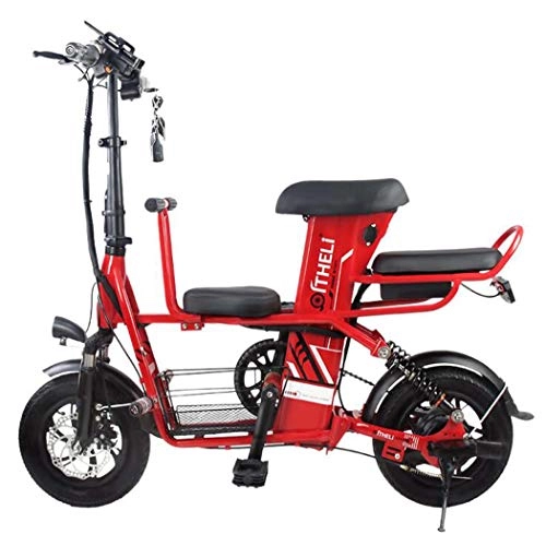 Electric Bike : BX.JX High carbon manganese steel electric bicycle, detachable lithium battery, liquid crystal display, 48V400W powerful power supply, USB charging, battery life 100Km, Red, E