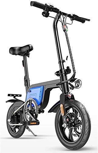 Electric Bike : BXZ Folding Electric Bicycle, Two-Wheel Mini Pedal Electric Car Lithium Battery Helps to Travel Portable Travel Battery Car, Men's and Women's Battery Car, 36v8a|Blue