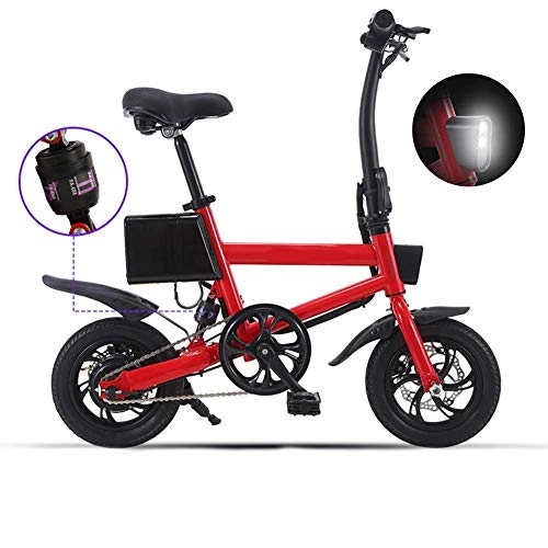 Electric Bike : BXZ Upgraded Travel Electric Bike, 240W 12'' Electric Bicycle with Removable 36V 5.2 Ah Lithium-Ion Battery Three Modes, Red