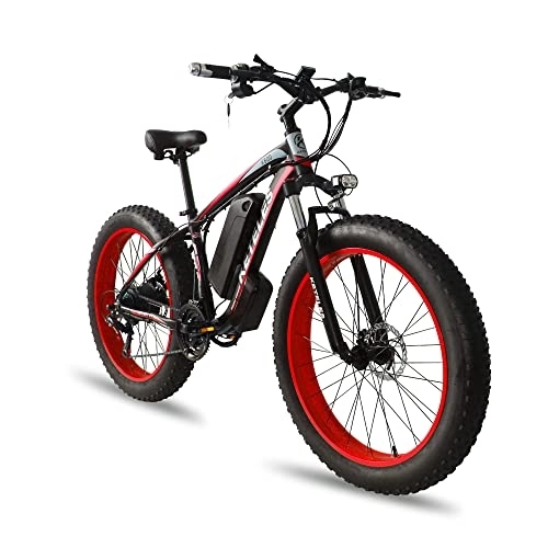 Electric Bike : BYINGWD 26 Zoll E-Bike Mountainbike, Elektrofahrräder Ebike ，Abnehmbare Lithium-Batterie， Shimano 21-Gang， 4, 0" Fette Reifen(Color:Red)