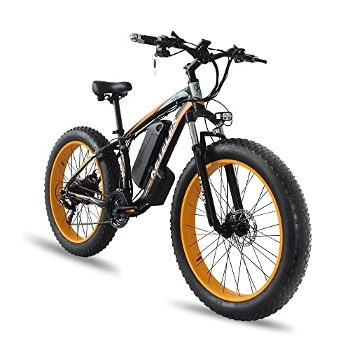 Electric Bike : BYINGWD 26 Zoll E-Bike Mountainbike, Elektrofahrräder Ebike ，Abnehmbare Lithium-Batterie， Shimano 21-Gang， 4, 0" Fette Reifen(Color:Yellow)