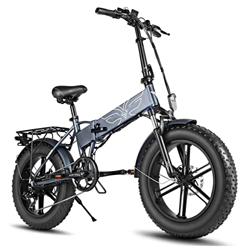 Electric Bike : bzguld Electric bike 20”Fat Tire Folding Ebike 750W 25 mhp EBike with 48V 12.8AH Lithium Battery Electric Bike 7 Speed Gear Mountain Foldable Electric Bicycle for Adults (Color : Grey)