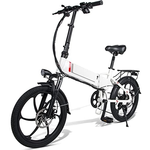 Electric Bike : bzguld Electric bike 350W Electric Bike Foldable for Adults Lightweight Pedals 48V battery 20'' Tire Folding Electric Bicycle (Color : White)