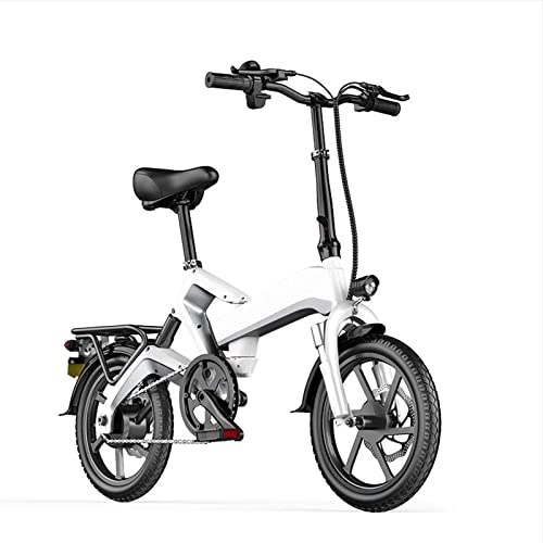 Electric Bike : bzguld Electric bike 400W 16 inch Fat Tire Electric Bicycle Mountain Beach Snow Bike for Adults, 15.5mph Electric Bike with Removable 48V10.4AH Lithium Battery (Color : White)