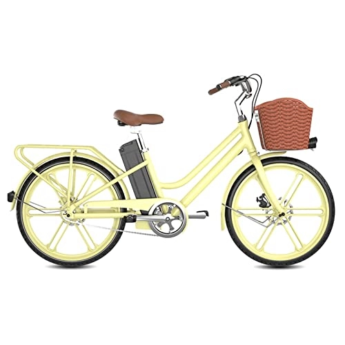 Electric Bike : bzguld Electric bike City Electric Bike for Adults Women 24 Inch Electric Bicycle with 36V10A Lithium Battery Ultralight Aluminum Alloy Swan City Electric Bike Max Load 330lbs (Color : Yellow)