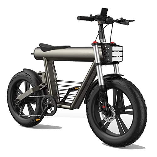 Electric Bike : bzguld Electric bike Electric Bike 800W for Adults Electric Mountain Retro Bicycle 20 Inch Fat Tire Electric Bike with 60V 20Ah Lithium Battery Ebike (Color : Gray, Gears : 7Speed)