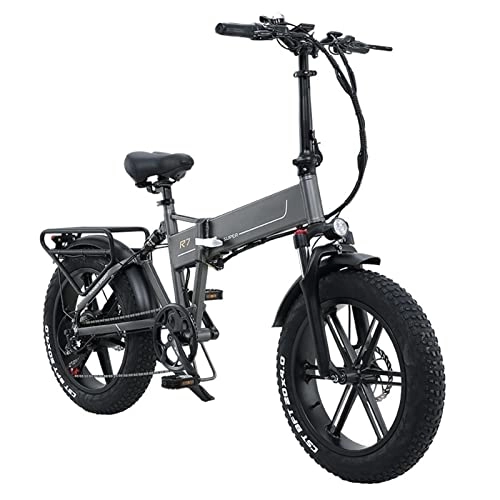 Electric Bike : bzguld Electric bike Electric Bike Foldable 20 Inch 4.0 Fat Tire Electric Bicycle Folding 800W 48V12.8Ah Lithium Battery Adult E Bike (Color : Grey)