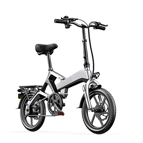 Electric Bike : bzguld Electric bike Electric Bike Foldable for Adults 400W 15.5 Mph Lightweight Electric Bicycle 48V 10Ah Lithium Battery 16 Inch Tire Electric Folding E Bike (Color : Light Grey)