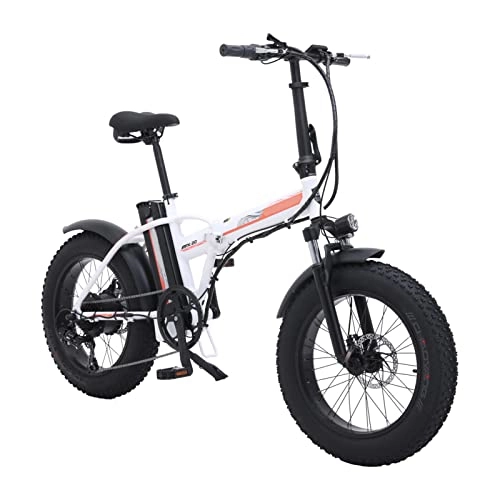 Electric Bike : bzguld Electric bike Electric Bike Foldable for Adults 500w Electric Bike 20 Inch 4.0 Fat Tire Electric Bicycle 48v 15ah Lithium Battery 7 Speed E Bike (Color : White)