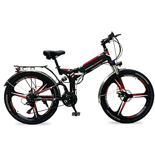 Electric Bike : bzguld Electric bike Electric Bike for Adult 26 inch Tire Ebikes Foldable 48V Lithium Battery E-Bike 500W Mountain Snow Beach Electric Bicycle (Color : 3-Black red)