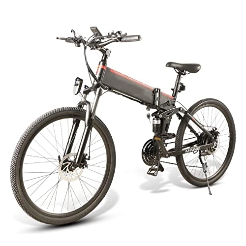 Electric Bike : bzguld Electric bike Electric Bike for Adults 500W Folding Bike 10.4Ah / 48V Lithium Battery 20MPH 26 inch Fat Tire Electric Bike for Snow Mountain Bikes 7 Speed Shifter Ebikes (Color : A)