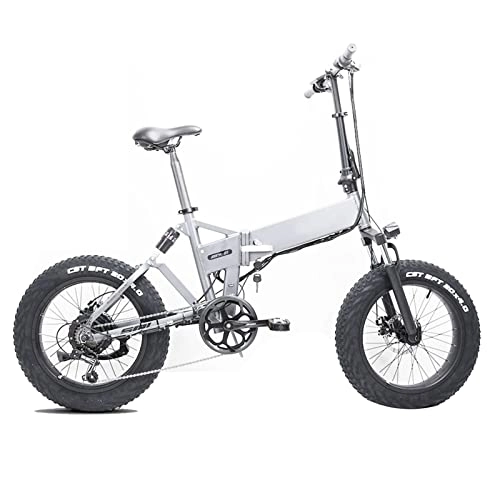 Electric Bike : bzguld Electric bike Electric Bike For Adults Foldable 20 Mph 500W Electric Bicycle 48V Motor E-Bike Fold Frame 12.8Ah Lithium Battery 20 Inch Fat Tire Electric Mountain Bike (Color : Gray)
