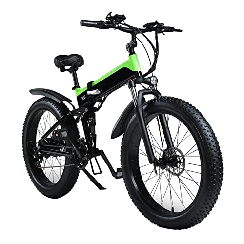 Electric Bike : bzguld Electric bike Electric Bike for Adults Foldable 250W / 1000W Fat Tire Electric Bike 48v 12.8ah Lithium Battery Mountain Cycling Bicycle (Color : Green, Size : 1000 Motor)