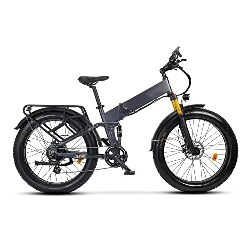 Electric Bike : bzguld Electric bike Electric Bike For Adults Foldable 26 Inch Fat Tire 18.6 Mph 750W Ebike 48W 14Ah Lithium Battery Full Suspension Electric Bicycle (Color : Matte Grey)