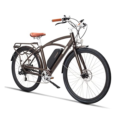 Electric Bike : bzguld Electric bike Electric Mountain Bicycle 500W Motor 26 Inch Electric Bike 48V 13AH Lithium Battery Retro E Bike Lightweight Frame Comfortable Saddle Road 7 Speed (Color : Brown)