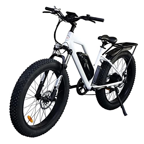 Electric Bike : bzguld Electric bike Electric Mountain Bike 750W 26'' Fat Tire Commuter Ebike with Rear Shelf 28 MPH Adults Electric Bicycle With Removable 48V 13Ah Lithium Battery 7 Speed Gears (Color : White)