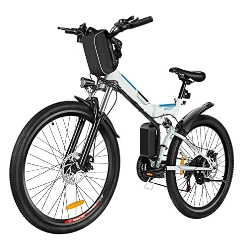 Electric Bike : bzguld Electric bike Foldable 250W Electric Bike for Adults 15 Mph, 26inch Tire Electric Bicycle with 36V 8AH Lithium-Ion Battery 9 Speed Gears Mountain E-Bike for Adults (Color : White)