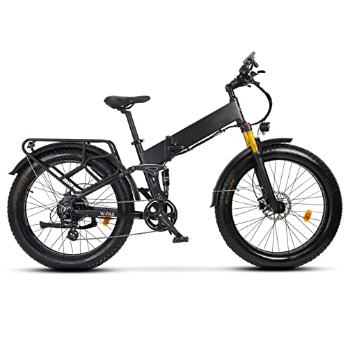Electric Bike : bzguld Electric bike Foldable Electric Bike Fat Tire 750w Ebike 26 * 4.0inch Fat Tire Folding Electric Bike for Adults 48v 14ah Lithium Battery Full Suspension Electric Bicycle (Color : Matte Black)