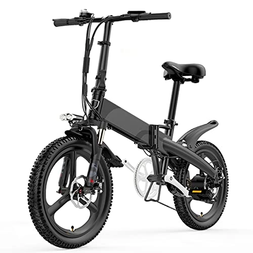 Electric Bike : bzguld Electric bike Folding Electric Bicycles for Adults 400W Magnesium Alloy Integrated Wheel 48V12.8Ah / 14.5Ah Lithium Battery 20 Inch Electric Bicycle (Color : 400W 12.8AH BK)