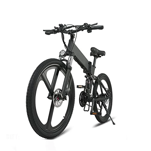 Electric Bike : bzguld Electric bike Folding Electric Bike with 500W Motor 48V 12.8AH Removable Lithium Battery, 26 * 1.95 inch Tire Electric Bicycle, Ebike for Adults (Color : Black)