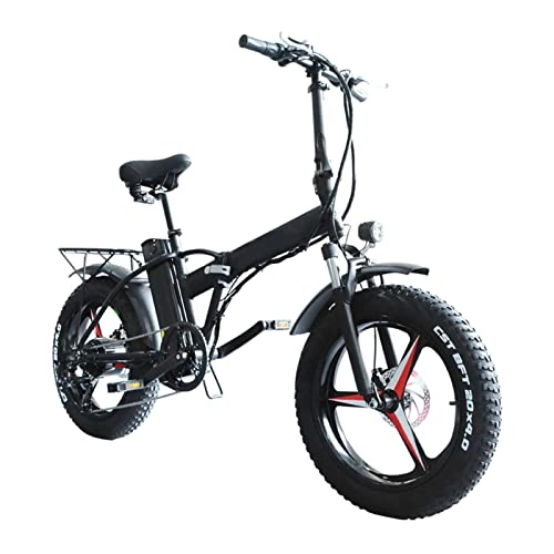 Electric Bike : bzguld Electric bike Folding Electric Bikes for Adults 500W Electric Snow Bicycle Men'S and Women'S 48V 15Ah Lithium Battery 20 Inch 4.0 Tire Ebike (Color : Black)