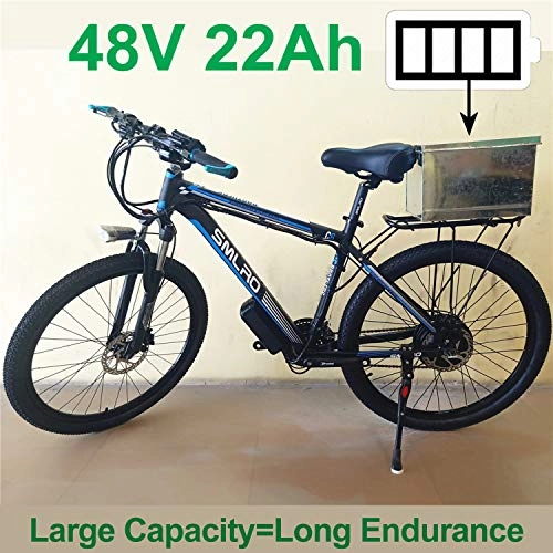 Electric Bike : C6 27 Speed Electric Bike 26 Inch Mountain Bike 48V Lithium Battery Electric Assisted Bicycle, adopt Oil Disc Brake (Black Blue, 22Ah)