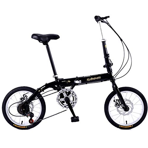 Electric Bike : Caisedemeng Electric Bikes 16inch Portable Folding Bicycle Single Speed Disc Brake Bicycle Women and Man City Commuter Bicycle, Black
