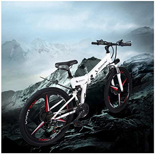 Electric Bike : CAKG For adult Electric Folding Bicycle 26 inch Mountain Bicycle Moped 48V Lithium Three-knife wheel Bicycle, White-26 inches