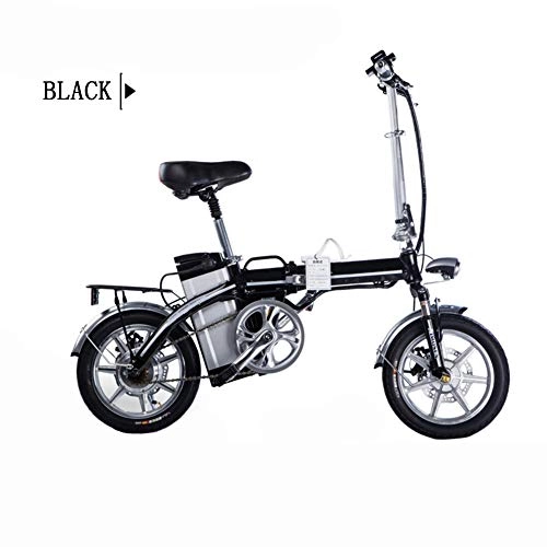 Electric Bike : Caogena Electric Bicycle - 14 Inch Tire Alloy Frame Pedal Auxiliary Foldable Bicycle - For electric commuter for daily commuting and leisure, cruising range 40KM, Black