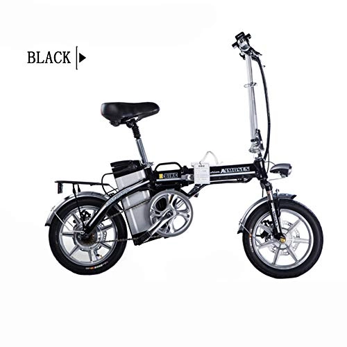 Electric Bike : Caogene Electric Bicycle - 14 Inch Tire Alloy Frame Pedal Auxiliary Foldable Bicycle - For electric commuter for daily commuting and leisure, cruising range 40KM, Black