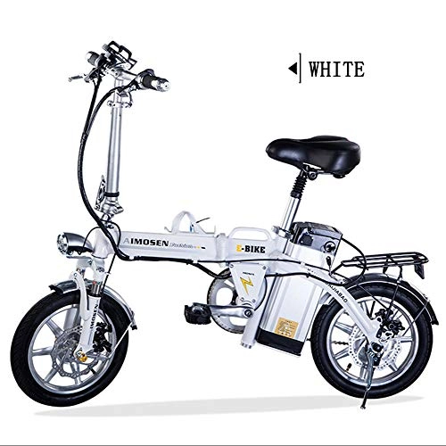Electric Bike : Caogene Electric Bicycle - 14 Inch Tire Alloy Frame Pedal Auxiliary Foldable Bicycle - For electric commuter for daily commuting and leisure, cruising range 60KM, White