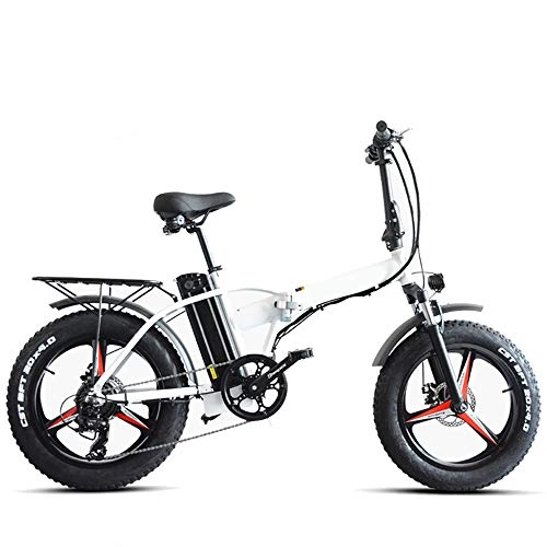 Electric Bike : CARACHOME Fold Electric Bike, Adult Electric Bike 500W*48V*15Ah 7 Speed with LCD Display Dual Disk Brakes for Sports Outdoor Cycling Travel Commuting, White
