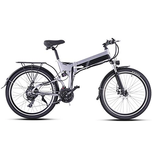 Electric Bike : CARACHOME New Electric Bike, 48V500W Electric Mountain Bike 48V10.4AH Lithium Battery Ebike Electric Bicycle for Man & Woman Commuting and Leisure, Gray
