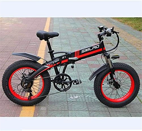 Electric Bike : CASTOR Electric Bike Electric Bicycle Folding Lithium Battery Assisted Bicycle Snow Beach Mountain Bike Double Disc Brake Fitness Commuting, Red, 36V