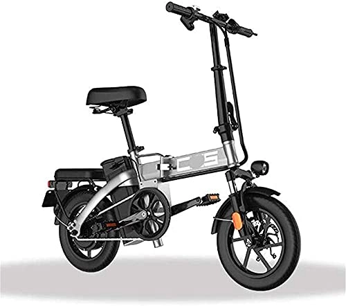 Electric Bike : CASTOR Electric Bike Folding Electric Bike for Adults, 350W Motor 14 inch Urban Commuter Ebike, Max Speed 25km / h Super Lightweight 350W / 48V Removable Charging Lithium Battery, Gray, 70km