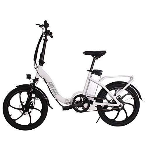 Electric Bike : CBA BING Manned electric folding bicycle, Folding Portable eBike For Commuting and Leisure, Outdoor Electric Adult Folding Travel Electricr Bicycle with LCD Speed Display, White