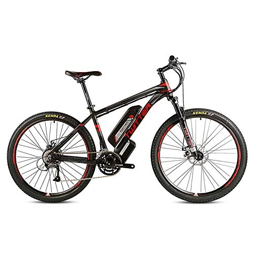 Electric Bike : CCDD Electric Mountain Bike, Disc Brake 27 Speed 27.5 Inches 26 Inch GRENERGY Lithium Battery 36V 10AH Rear Mountain Bike, Black-red-26 * 15.5in