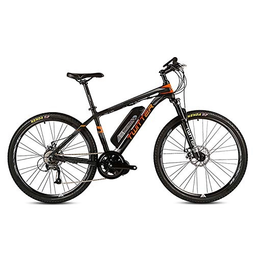 Electric Bike : CCDD Electric Mountain Bike, Rear Drive Electric Mountain Bike SHIMANO M370-27 High Speed 36V 10AH Front And Rear Double Disc Brakes Electric Bicycle Mountain Bike, Black-orange-26in*15.5in