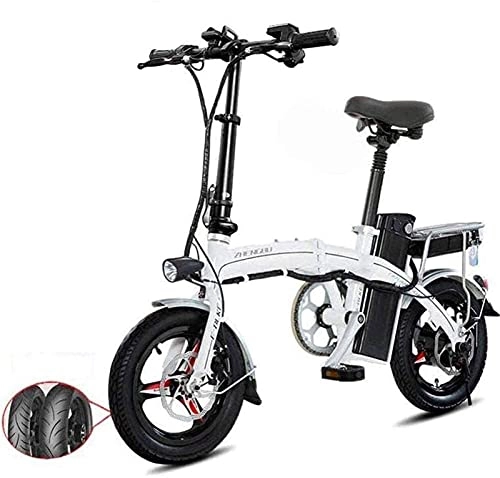 Electric Bike : CCLLA Fast Electric Bikes for Adults Lightweight and Aluminum Folding E-Bike with Pedals Power Assist and 48V Lithium Ion Battery Electric Bike with 14 inch Wheels and 400W Hub Motor