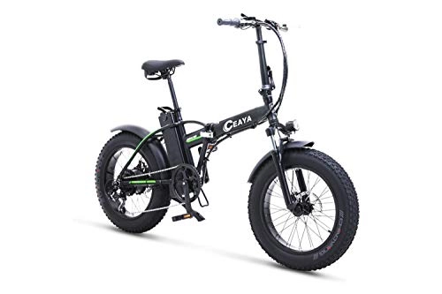 Electric Bike : Ceaya 20 Inch Electric Bikes, Snow Bike 500W Folding Mountain Bike with Rear Seat with 48V 15AH Lithium Battery and Disc Brake, All Terrain
