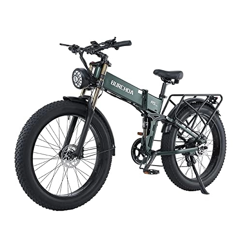Electric Bike : CEAYA Electric Bike, Electric Bike for Adult, Full Suspension, Shimano 8 Speed Folding E-bike, 26 * 4.0 Fat Tire Electric Bike (Green)