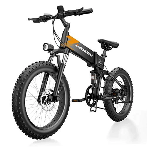 Electric Bike : CHEER.COM 20 Inch Tire Electric Bikes Folding Ebike 48V 400W Mountain Beach Cruiser Sports Bikes Full Suspension 7 Speed Transmission Gears Electric Bicycles For Adults