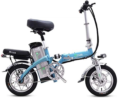 Electric Bike : CHEER.COM Electric Bicycle 14 Inch Wheels Aluminum Alloy Frame Portable Folding Electric Bike For Adult With Removable 48V Lithium-Ion Battery Powerful Brushless Motor Speed 20-30 KM / H, Blue-170to34KM